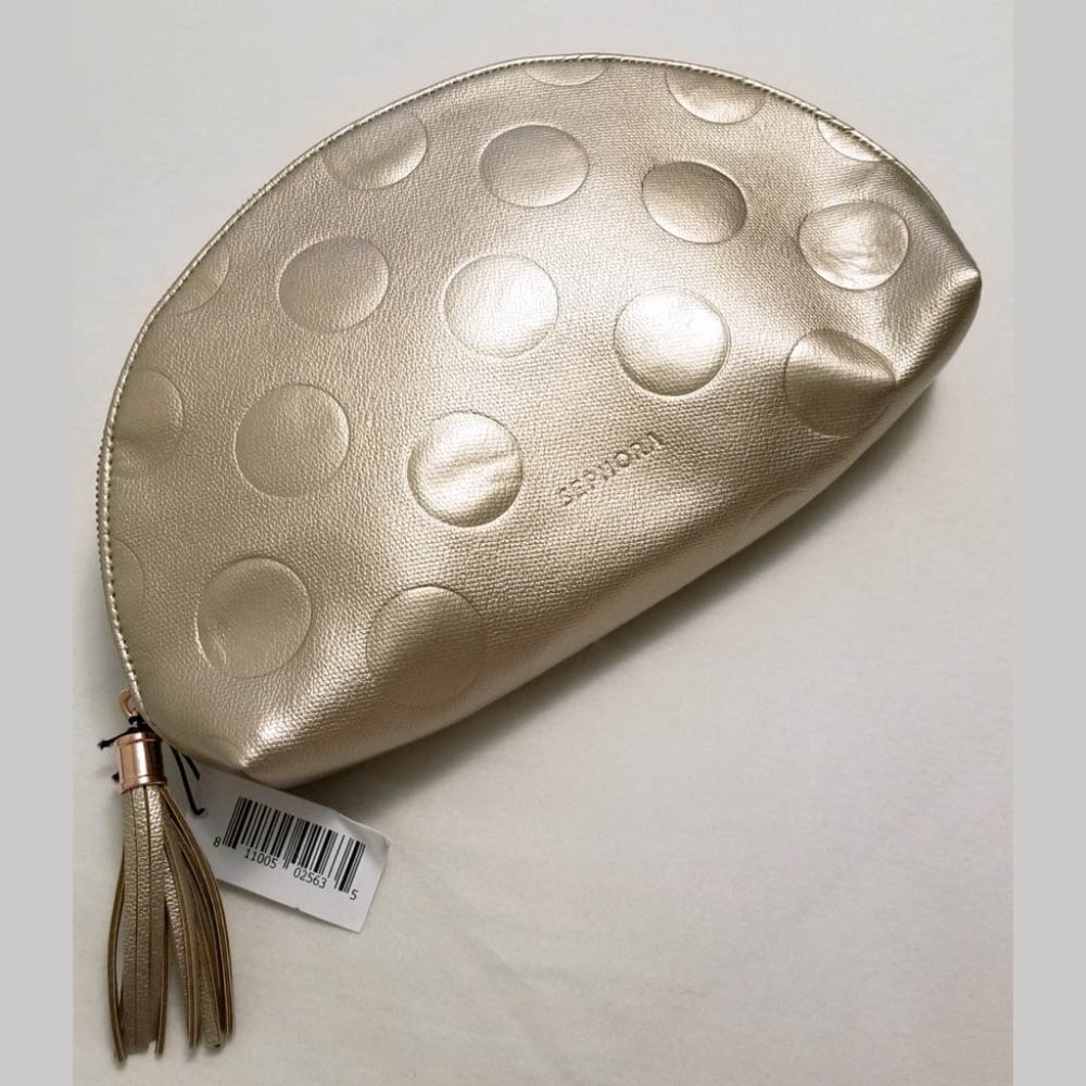 🆕️ Sephora Rouge Metallic Faux Leather Gold Dot Clutch Purse Handbag Makeup Bag